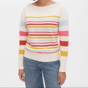 100% Cotton Stripe Pastel Colors Boat Neck Sweater Casual Streetwear Size M